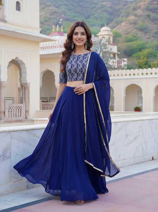 Blue Georgette Bridesmaids Lehenga Choli for Party