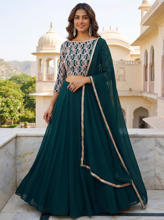 Green Georgette Ready to Wear Lehenga Choli for Farewell