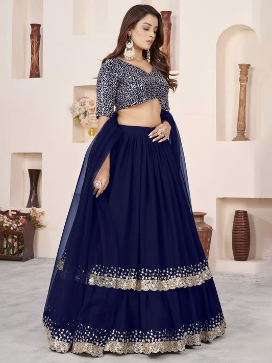 Bollywood Blue Georgette Embroidered Lehenga Choli