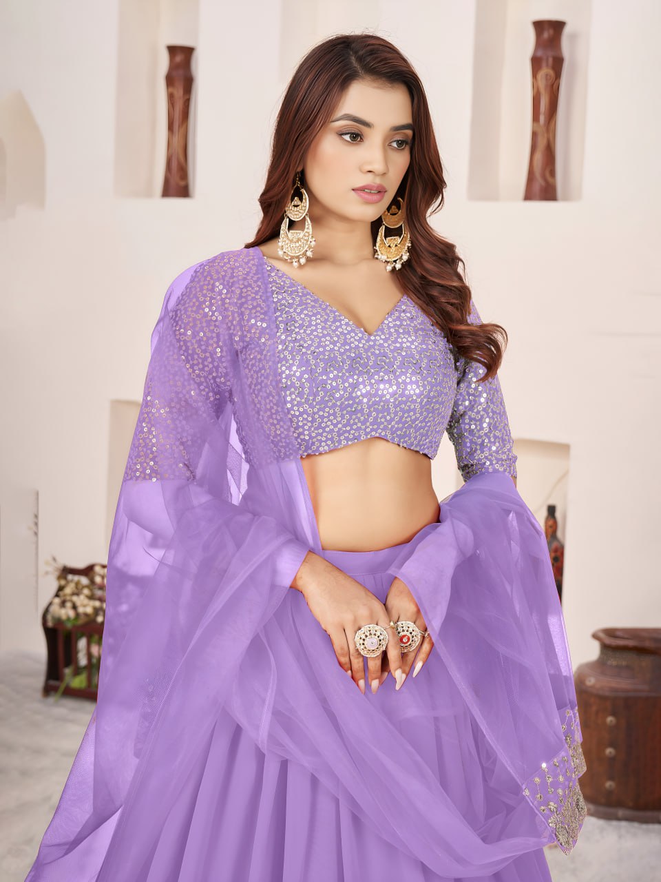 Lavender Georgette Engagement Wear Lehenga Choli