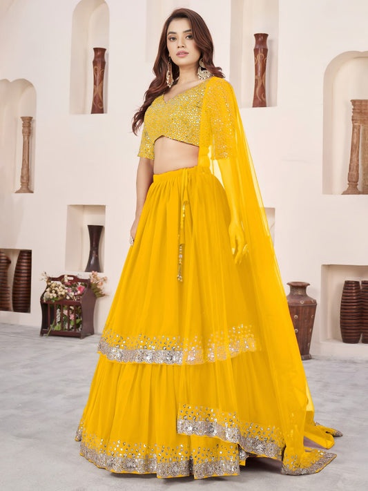 Designer Yellow Georgette Lehenga Choli for Haldi