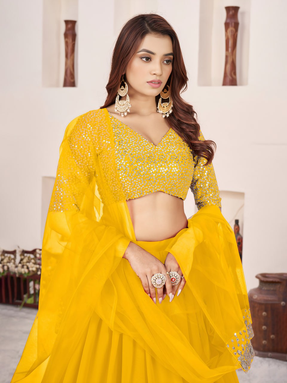 Designer Yellow Georgette Lehenga Choli for Haldi