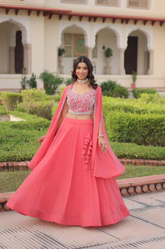 Peach Indo Western Style Lehenga Choli with Shrung