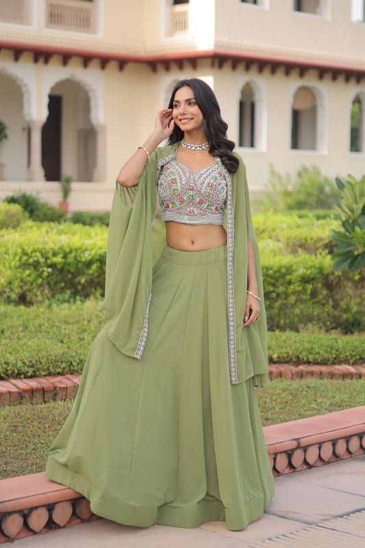 Green Indo Western Style Lehenga Choli with Shrung