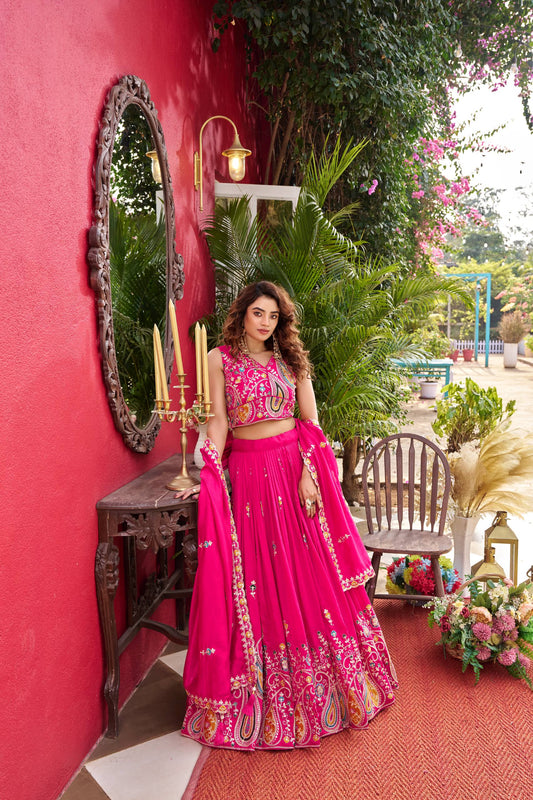 Pink Vichitra Ready to Wear Lehenga Choli for Wedding