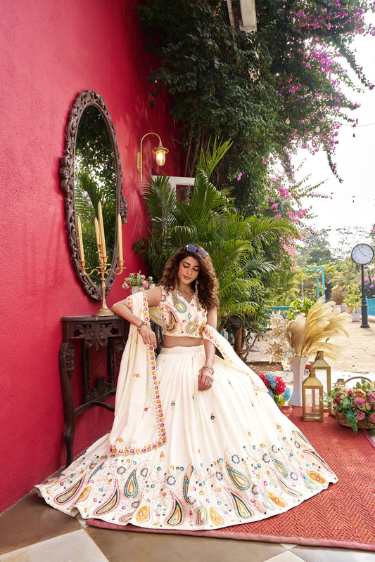 White Vichitra Ready to Wear Lehenga Choli for Reception