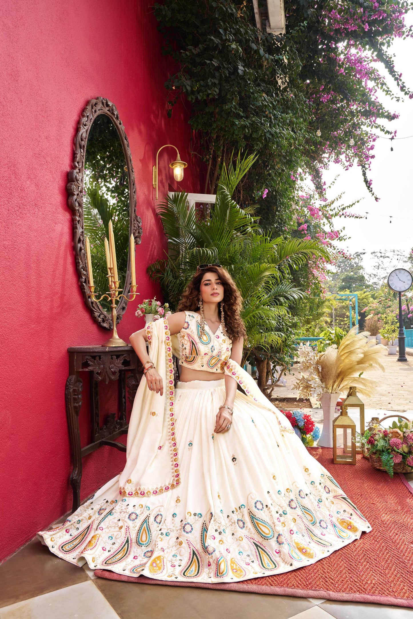 White Vichitra Ready to Wear Lehenga Choli for Reception