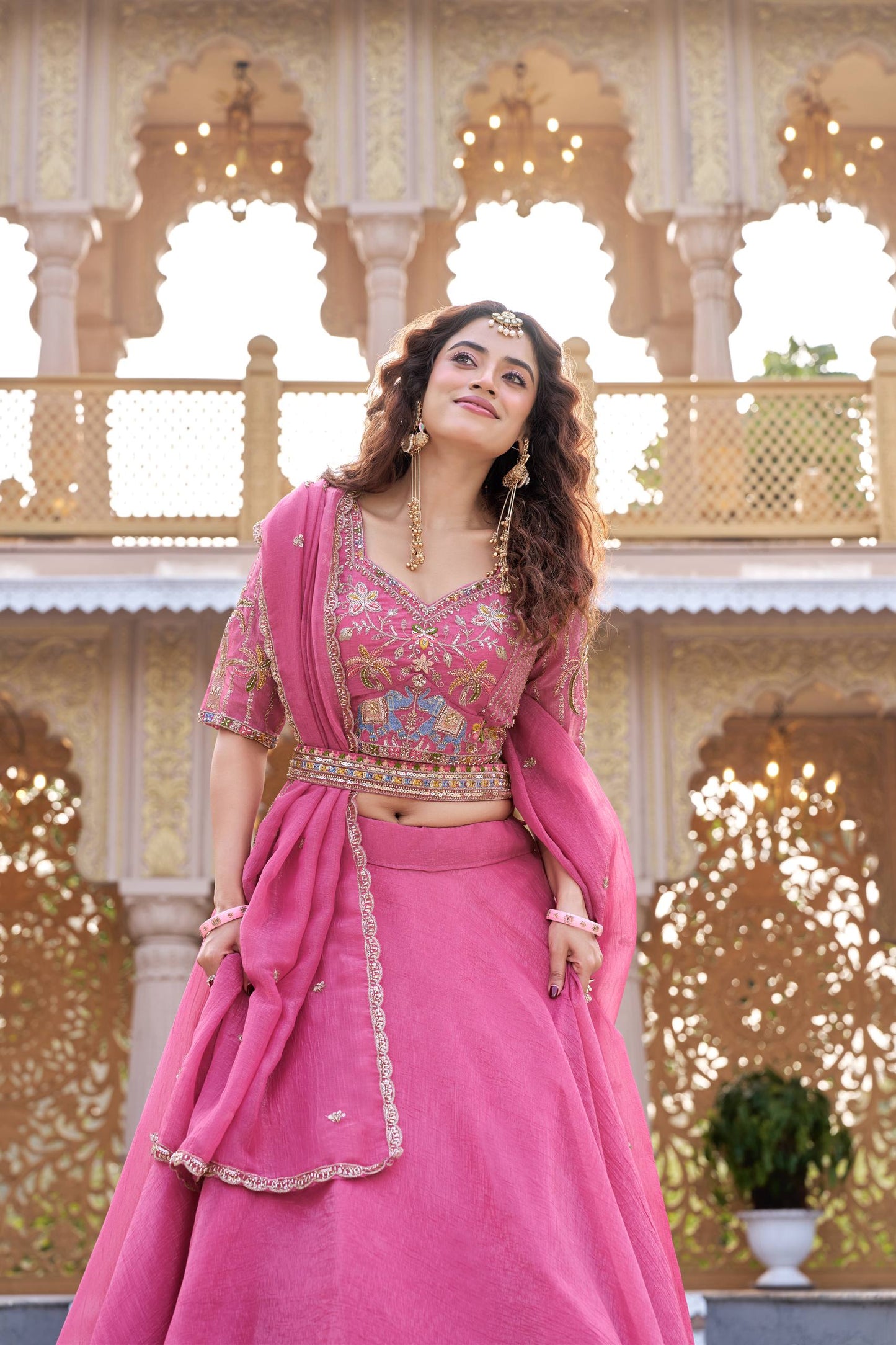 Pink Crunchy Bridesmaids Trendy Lehenga Choli Set