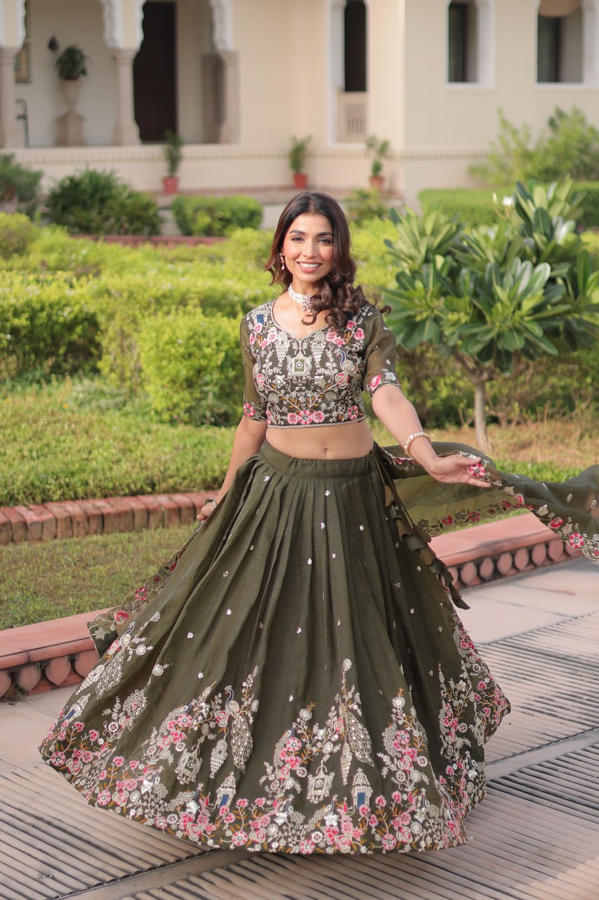 Green Gold Crush Bridesmaids Party Lehenga Choli