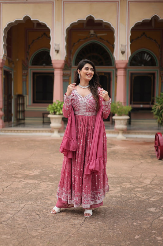 Pink Embroidered Work Kurti Palazzo Suits for Eid