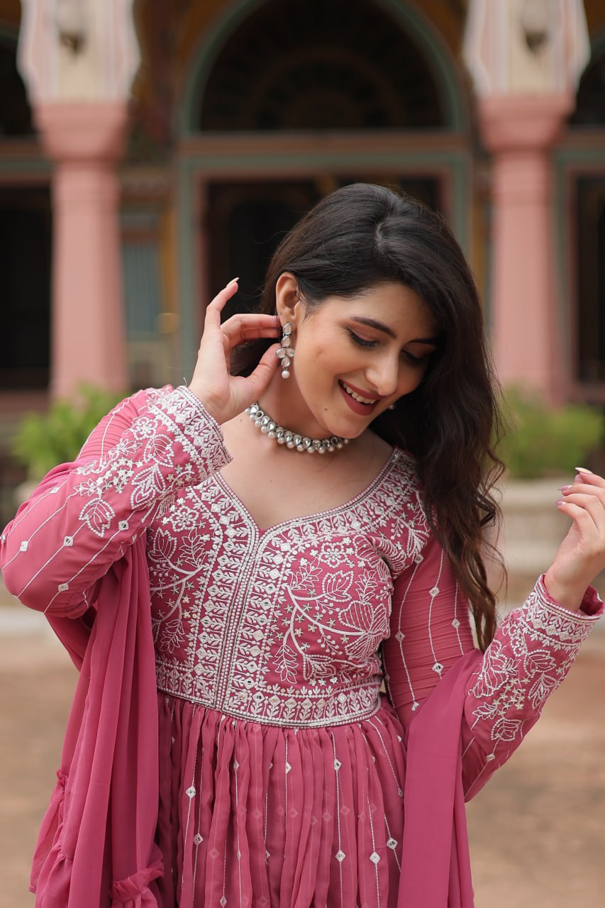 Pink Embroidered Work Kurti Palazzo Suits for Eid