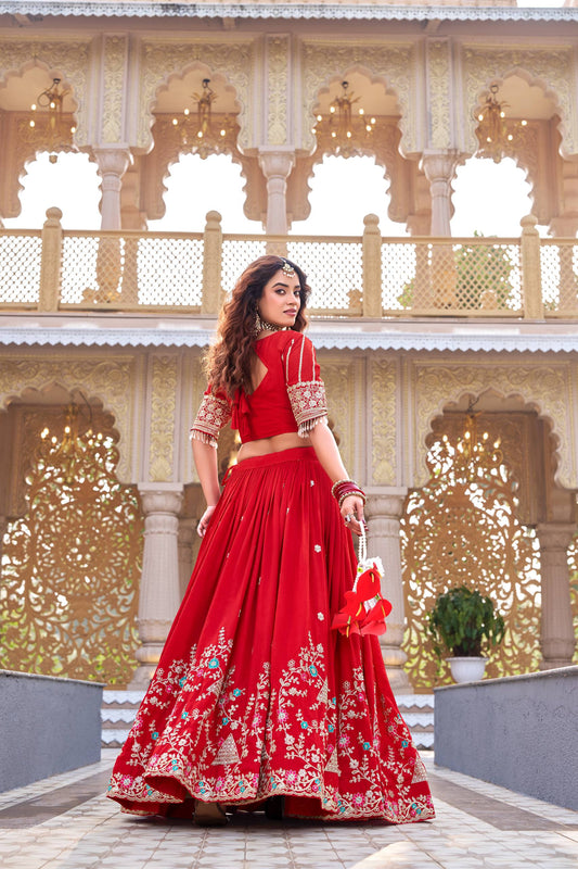Ready to Wear Red Vichitra Lehenga Choli with Dupttta