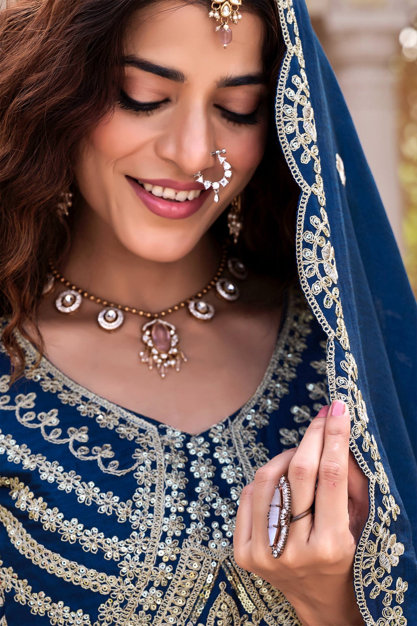 Ready to Wear Blue Vichitra Lengha Choli for Sangeet