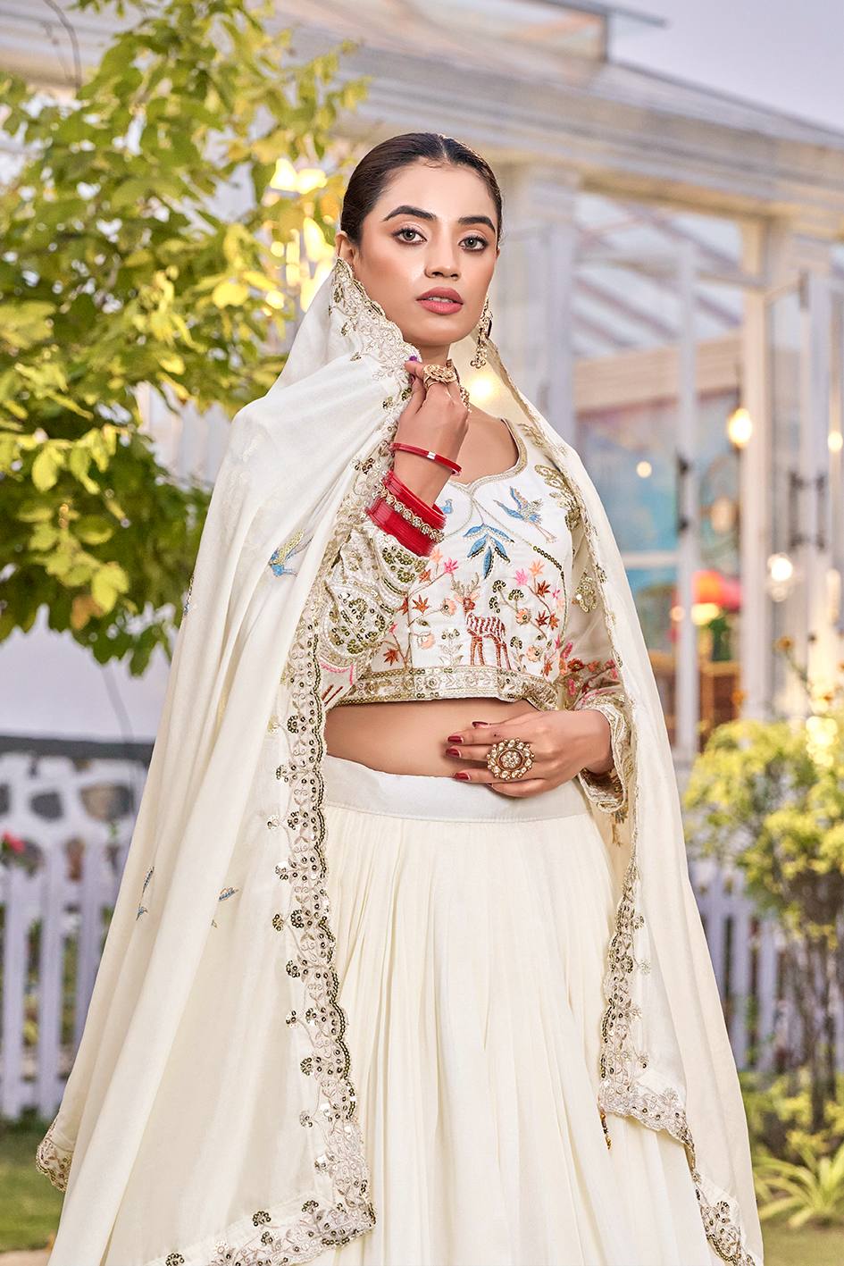 White Vichitra Ready to Wear Bridesmaids Lehenga Choli