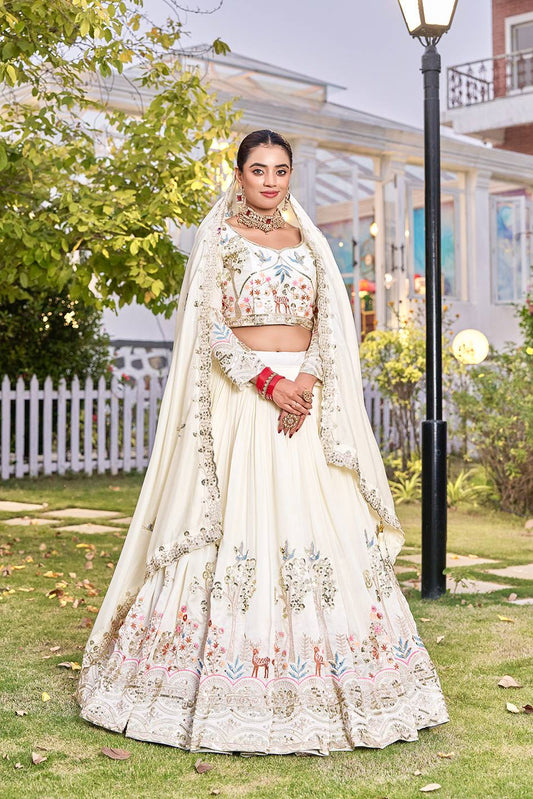 White Vichitra Ready to Wear Bridesmaids Lehenga Choli