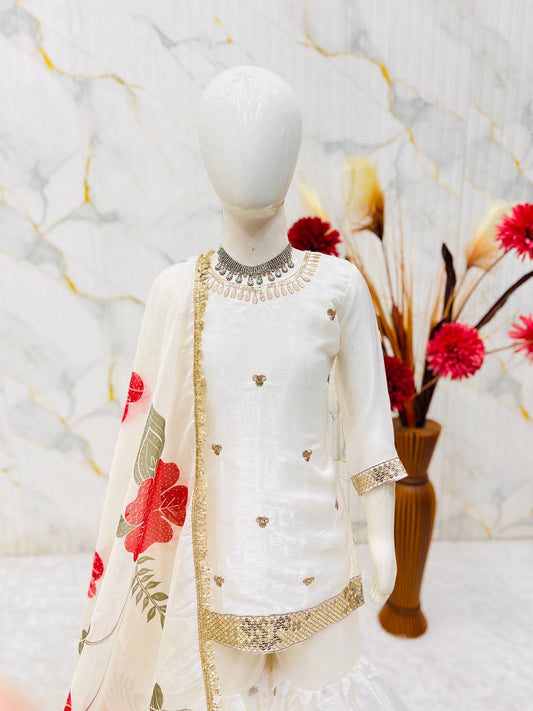 Ready to Wear White Kids Sharara Suits for Wedding