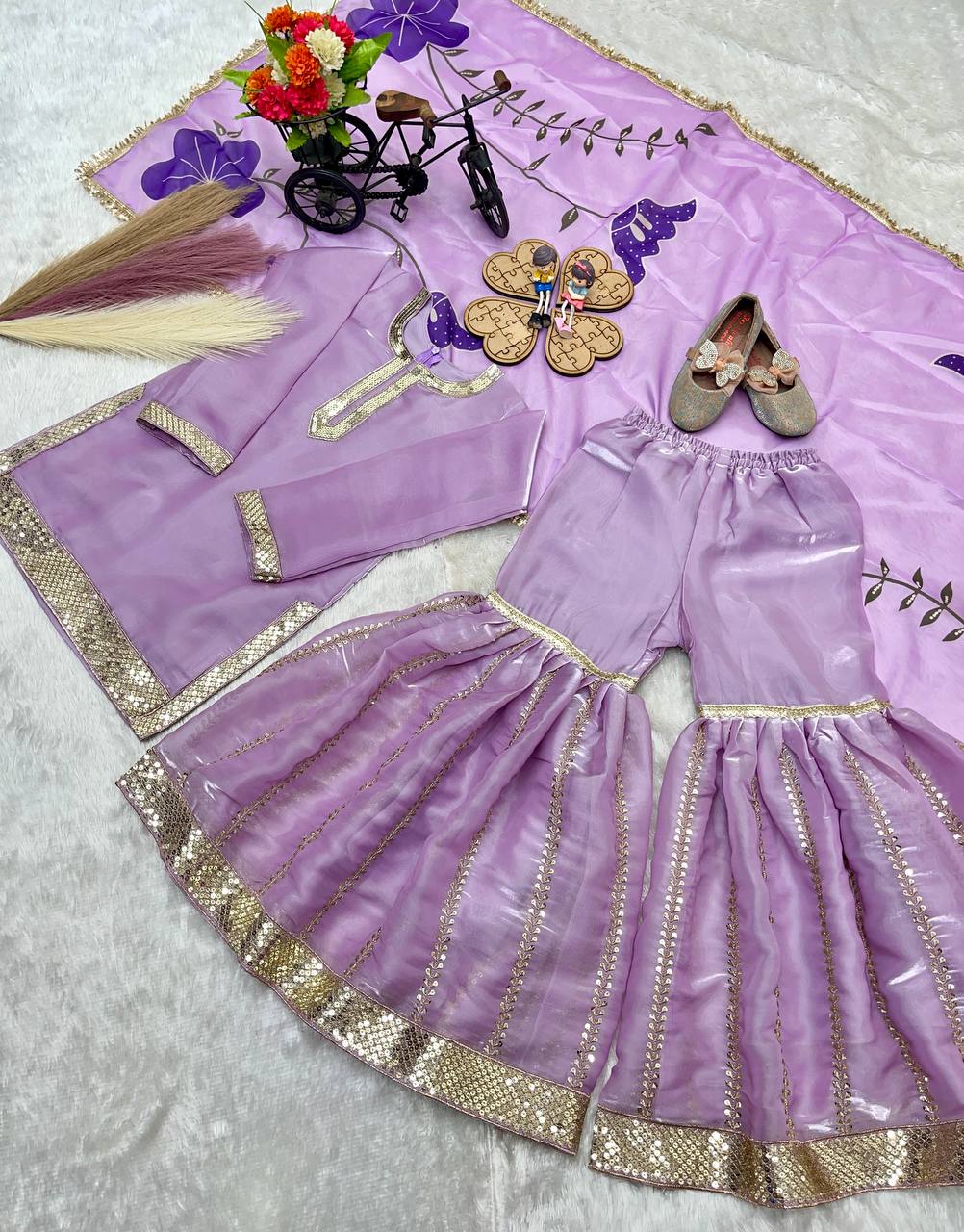 Lavender Ready to Wear Kids Sharara Suits for Eid