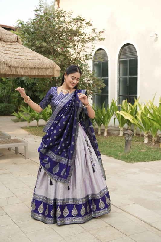 Purple Blue Kanchipuram Silk South Indian Lehenga Choli