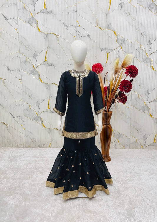 Black Ready to Wear Kids Sharara Suits for Party