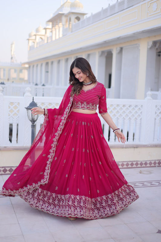 Pink Sequins Zari Embroidered Lehenga Choli for Wedding