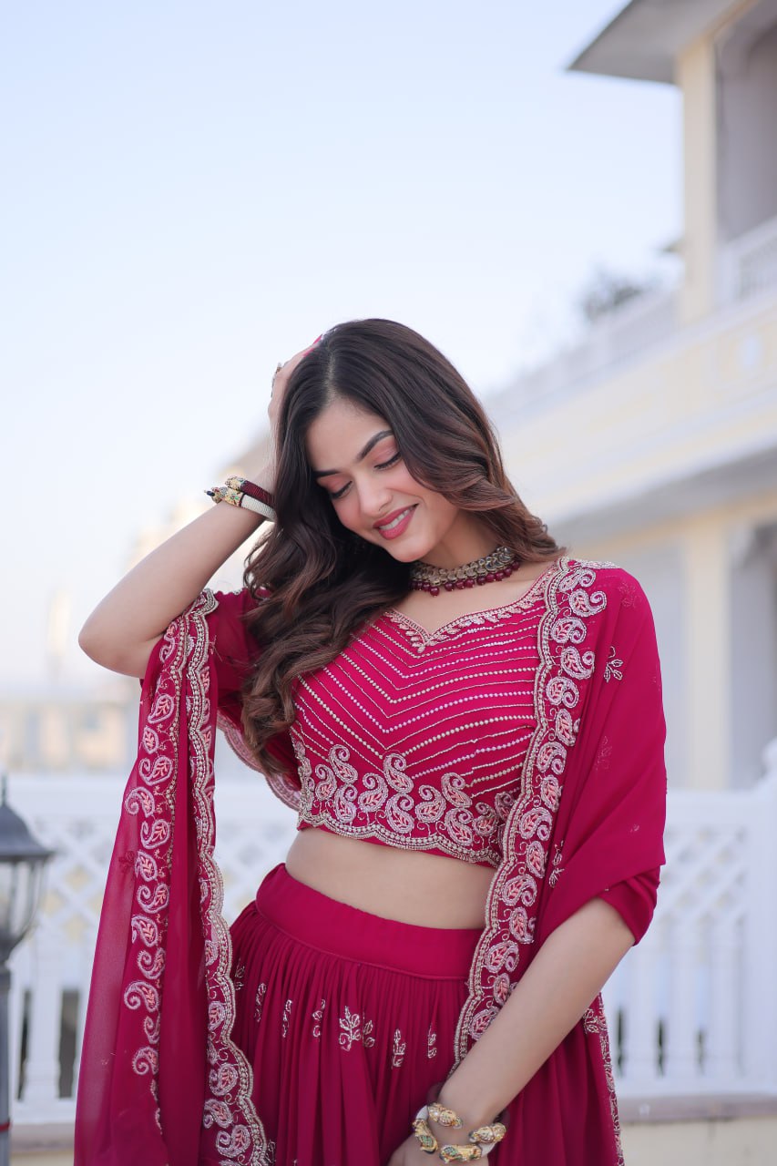 Pink Sequins Zari Embroidered Lehenga Choli for Wedding