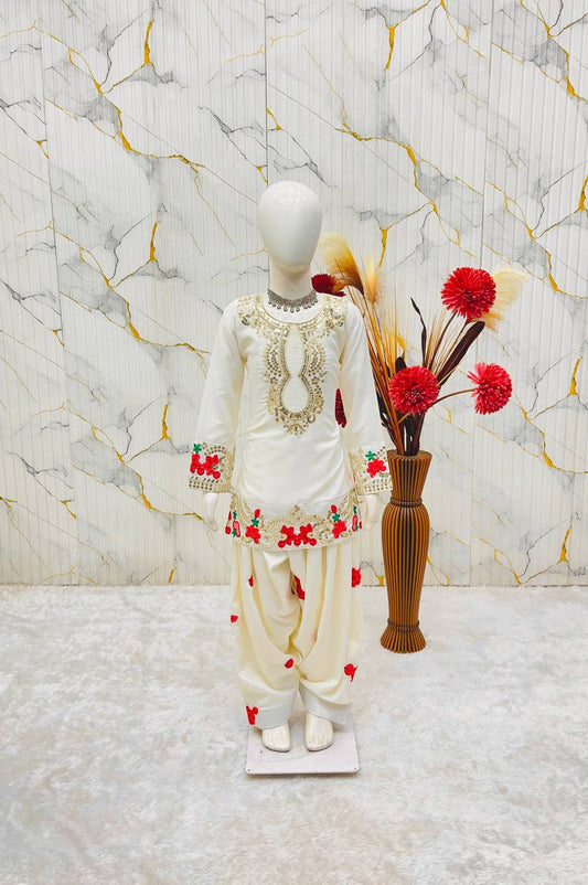 Off White Readymade Kids Salwar Suits for Wedding