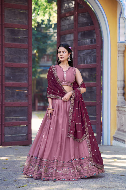 Pink Star Georgette Bridesmaids Party Lehenga Choli