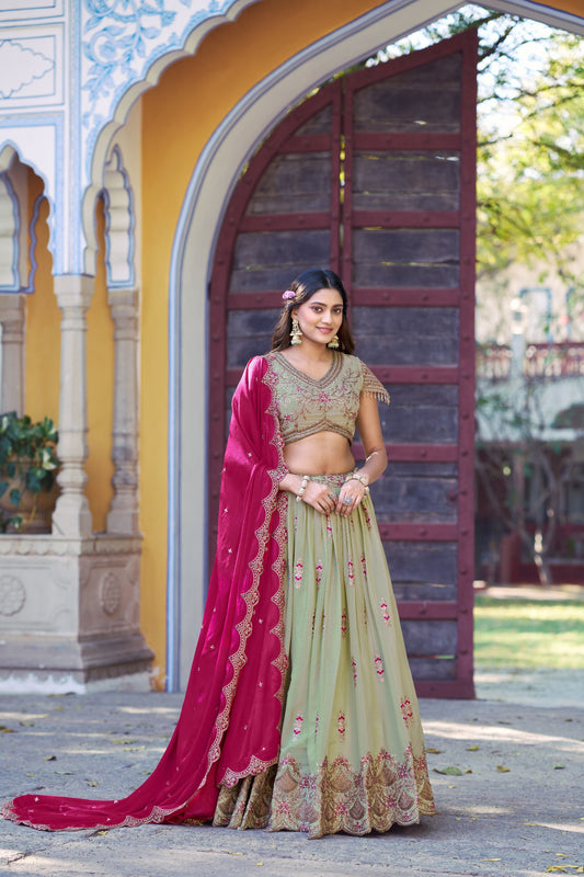 Pista Green Star Georgette Lehenga Choli for Mehendi