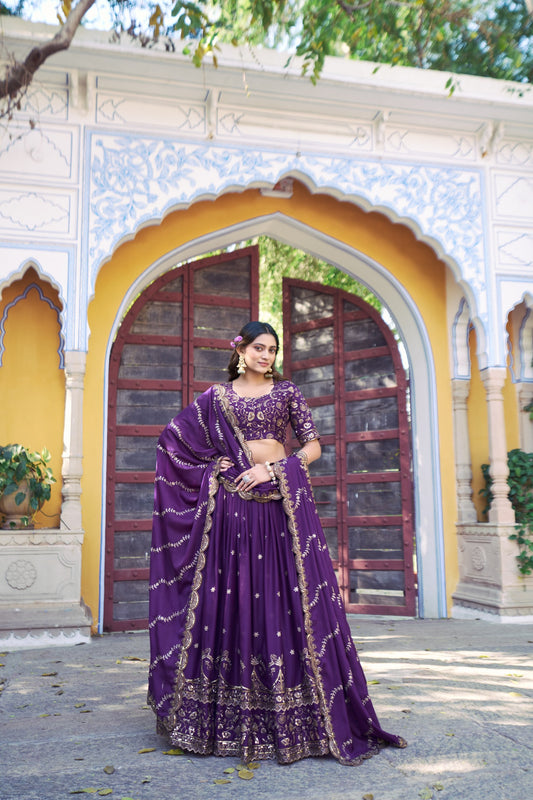 Purple Star Georgette Ready to Wear Party Lehenga Choli