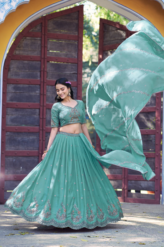 Sky Blue Star Georgette Lehenga Choli with Dupatta Set
