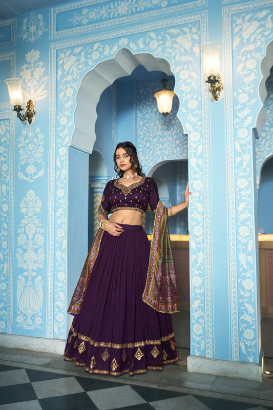 Dark Purple Vichitra Silk Party Wear Lehenga Choli