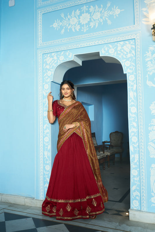 Maroon Vichitra Silk Wedding Wear Lehenga Choli Set