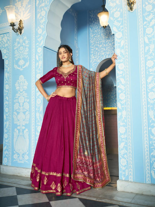 Rani Pink Vichitra Silk Embroidered Bridesmaids Lehenga Choli