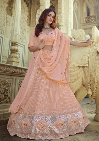 Peach colour lehenga with Jewellery