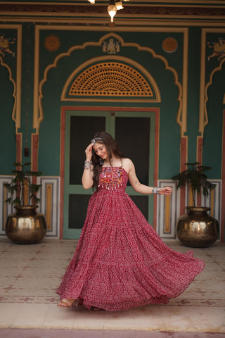 Maroon gown with patche work