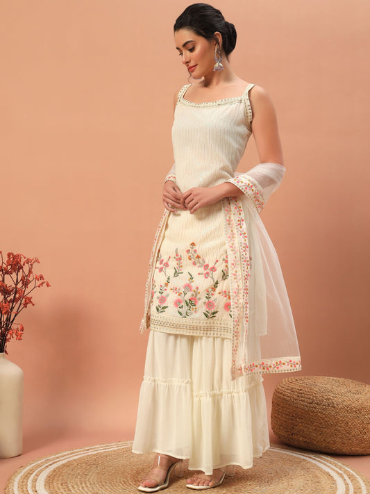 White color georgette sharara suit for wedding