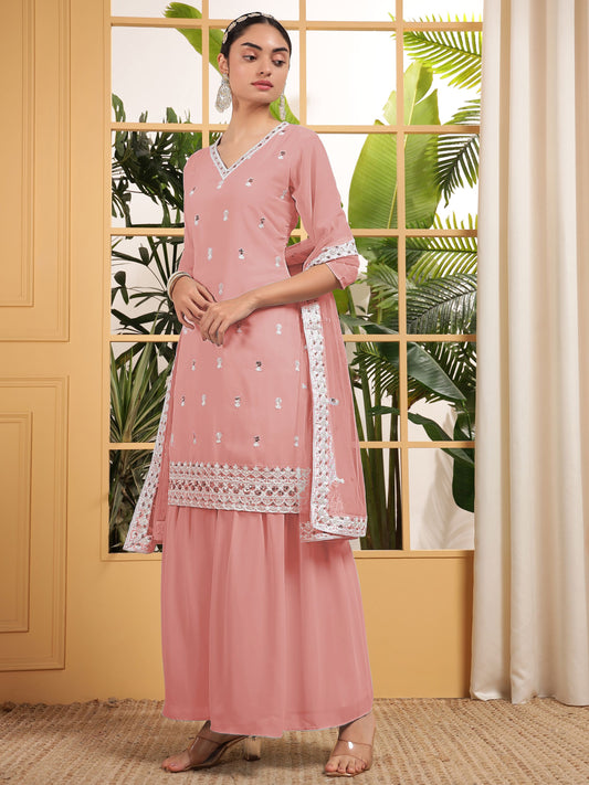 Peach color georgette sharara suit for women