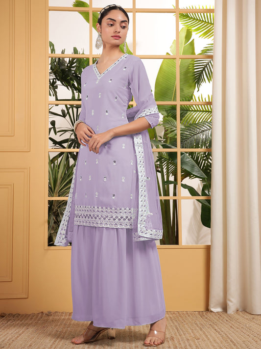 Lavender color georgette sharara suit for women
