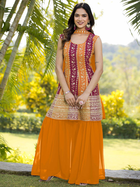 Orange color georgette sharara suit for women
