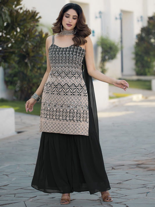 Black color georgette sharara suit for women 