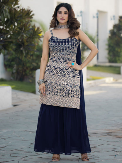 Navy blue color georgette sharara suit for women