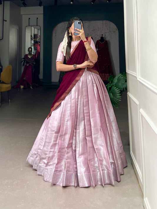 Pink color Jacquard silk lehenga choli online 