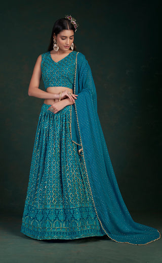 Simple georgette lehenga choli rama blue color