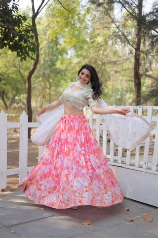 Pink color georgette lehenga choli for women online
