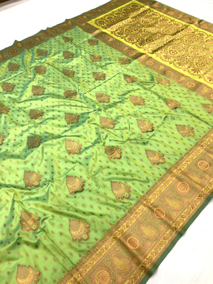 Parrot color banarasi silk saree with blouse online