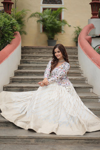 White dyeable viscose jacquard lehenga with top online
