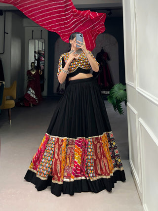 Black rayon printed gamthi work chaniya choli online shopping
