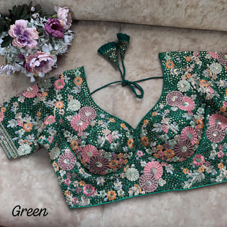 Heavy Fox Georgette Green Blouse For Navratri Choli