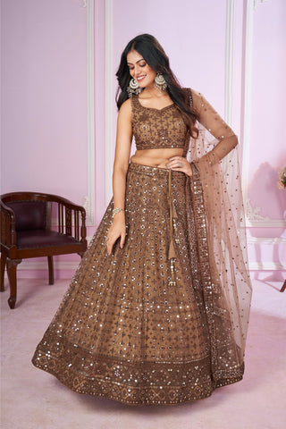 Brown Lehenga With Party Wear