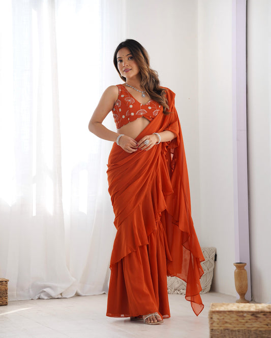 Rust color georgette saree for party